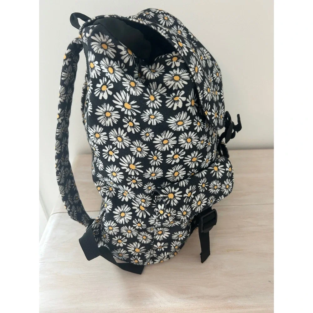 Art Class Daisy Floral Boho Backpack Black White Yellow Recycled Polyester Bag